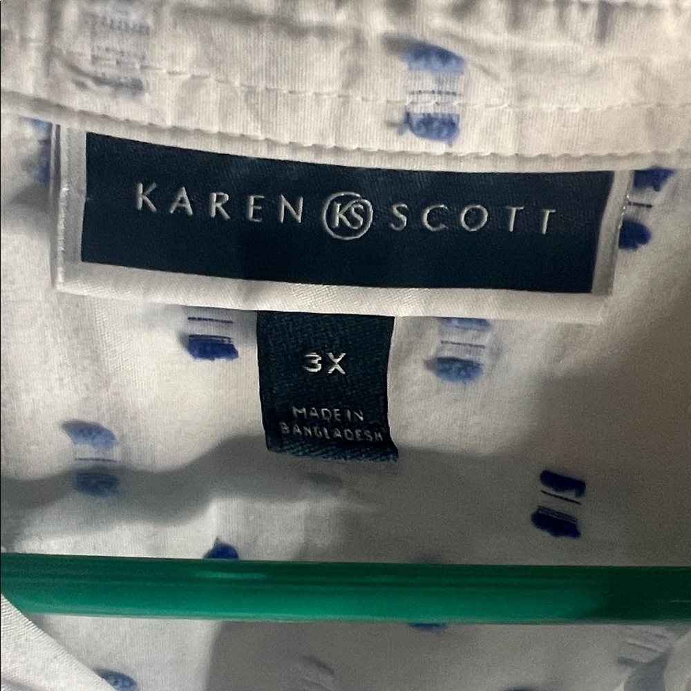 Karen Scott White and Blue 100% cotton 3/4 sleeve Too size 3X with nice design - Picture 2 of 7